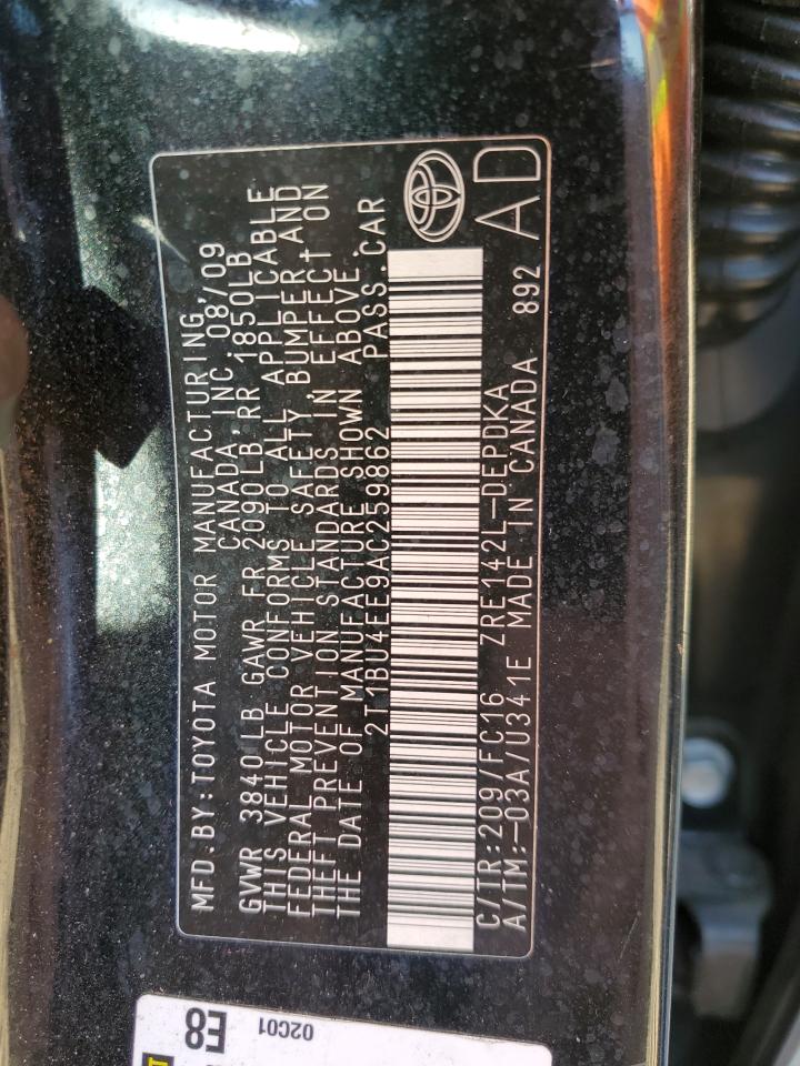 2010 Toyota Corolla VIN 2T1BU4EE9AC259862 Copart auction photo, front end / minor dent/scratches damage thumbnail 14