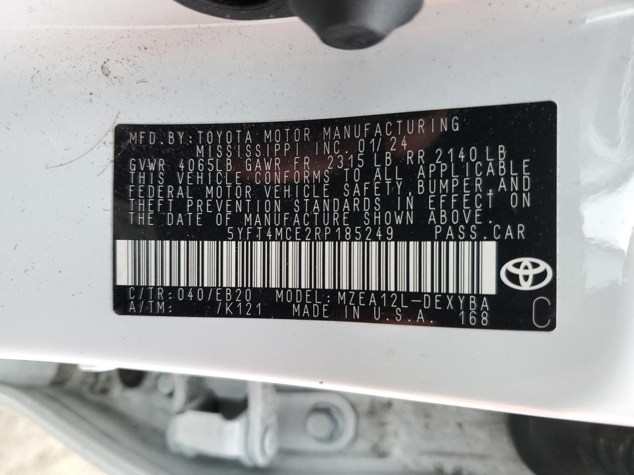 2024 Toyota Corolla VIN 5YFT4MCE2RP185249 Copart auction photo, rear end damage thumbnail 12
