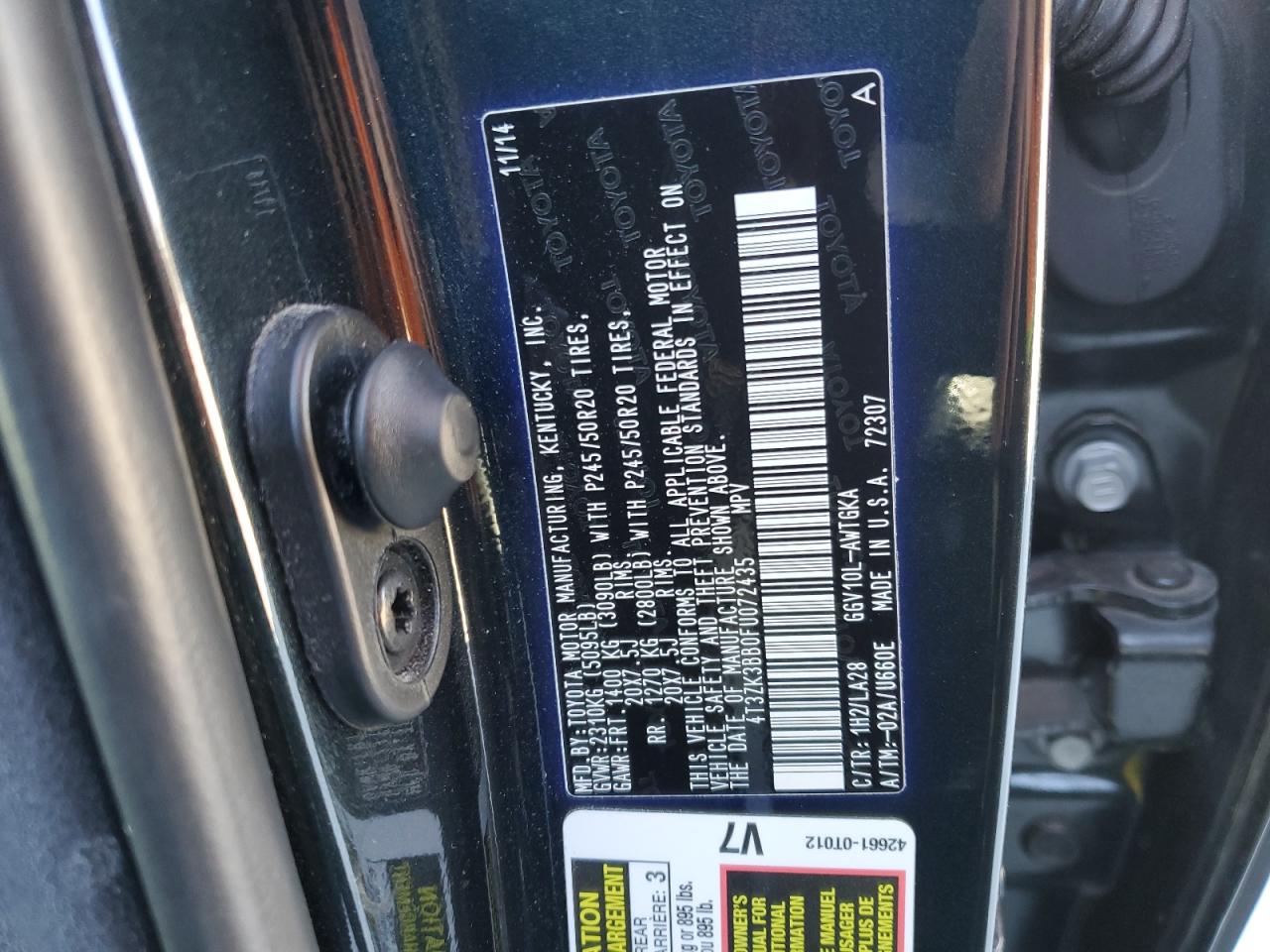 2015 Toyota Venza VIN 4T3ZK3BB0FU072435 Copart auction photo, all over damage thumbnail 14