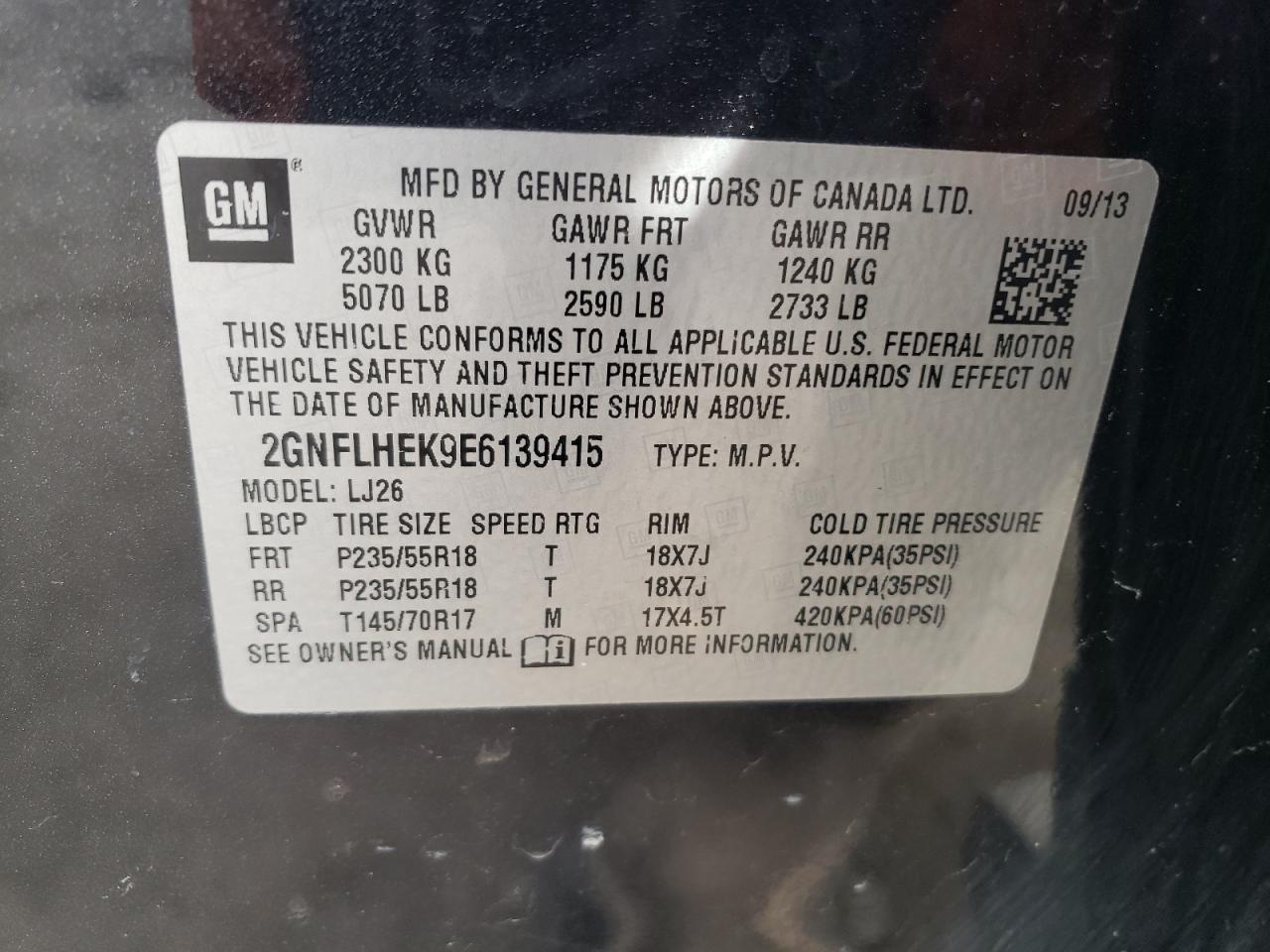 2014 Chevrolet Equinox VIN 2GNFLHEK9E6139415 Copart auction photo, front end damage thumbnail 14