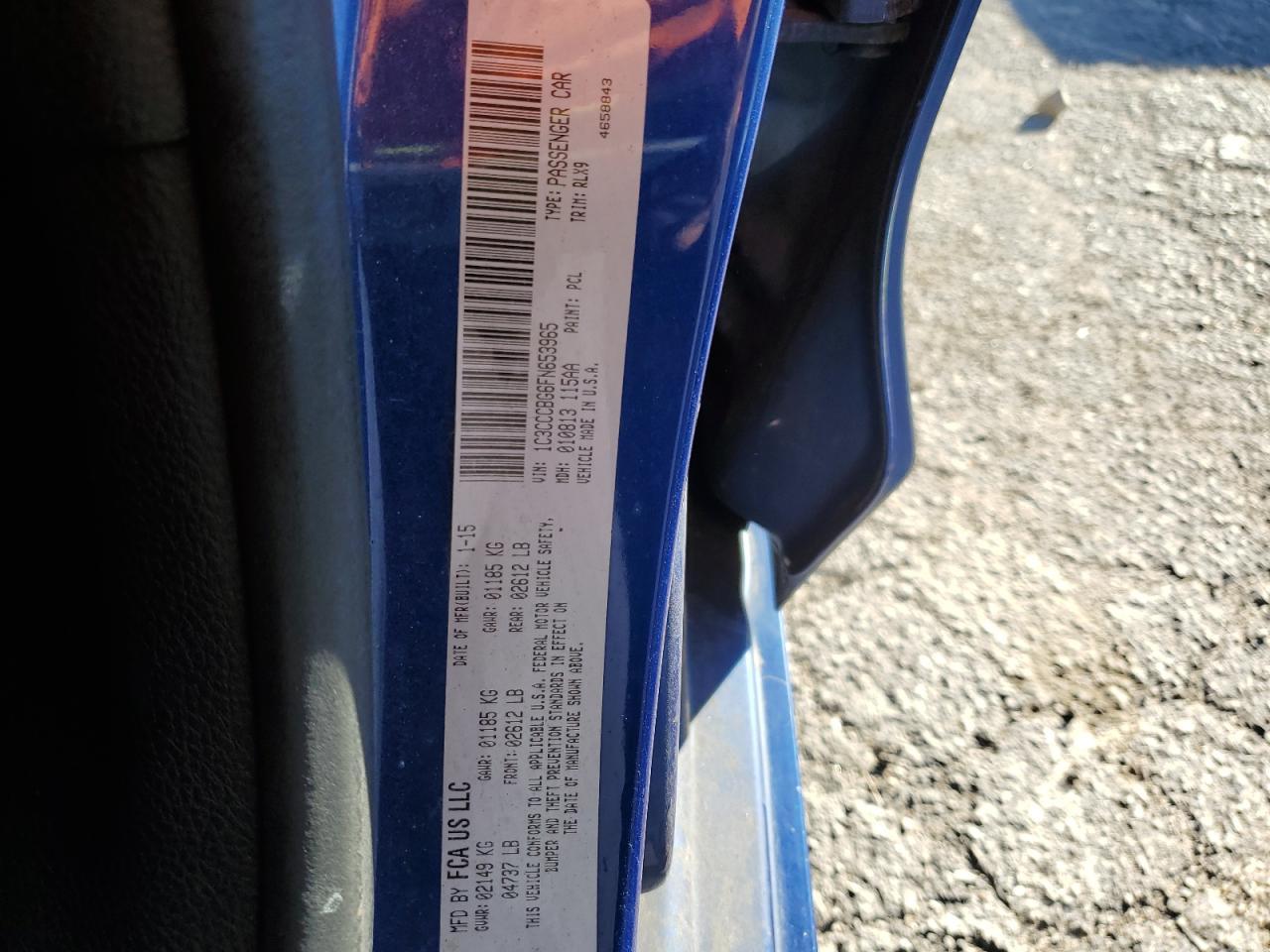 2015 Chrysler 200 VIN 1C3CCCBG6FN653965 Copart auction photo, hail / rear end damage thumbnail 14