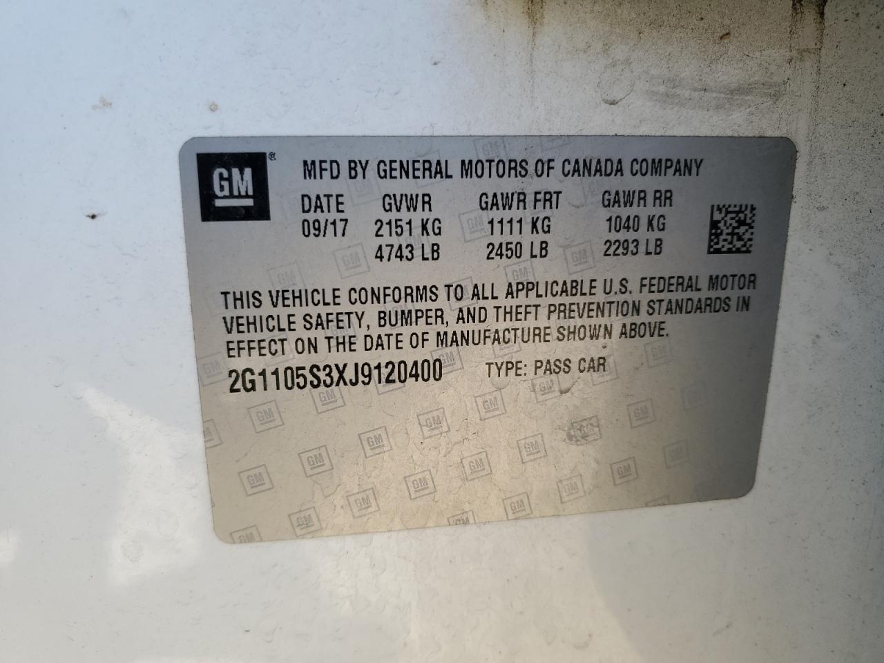 2018 Chevrolet Impala VIN 2G1105S3XJ9120400 Copart auction photo, front end / side damage thumbnail 12
