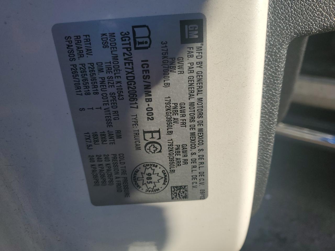 2013 GMC Sierra VIN 3GTP2VE7XDG206617 Copart auction photo, rear end damage thumbnail 13