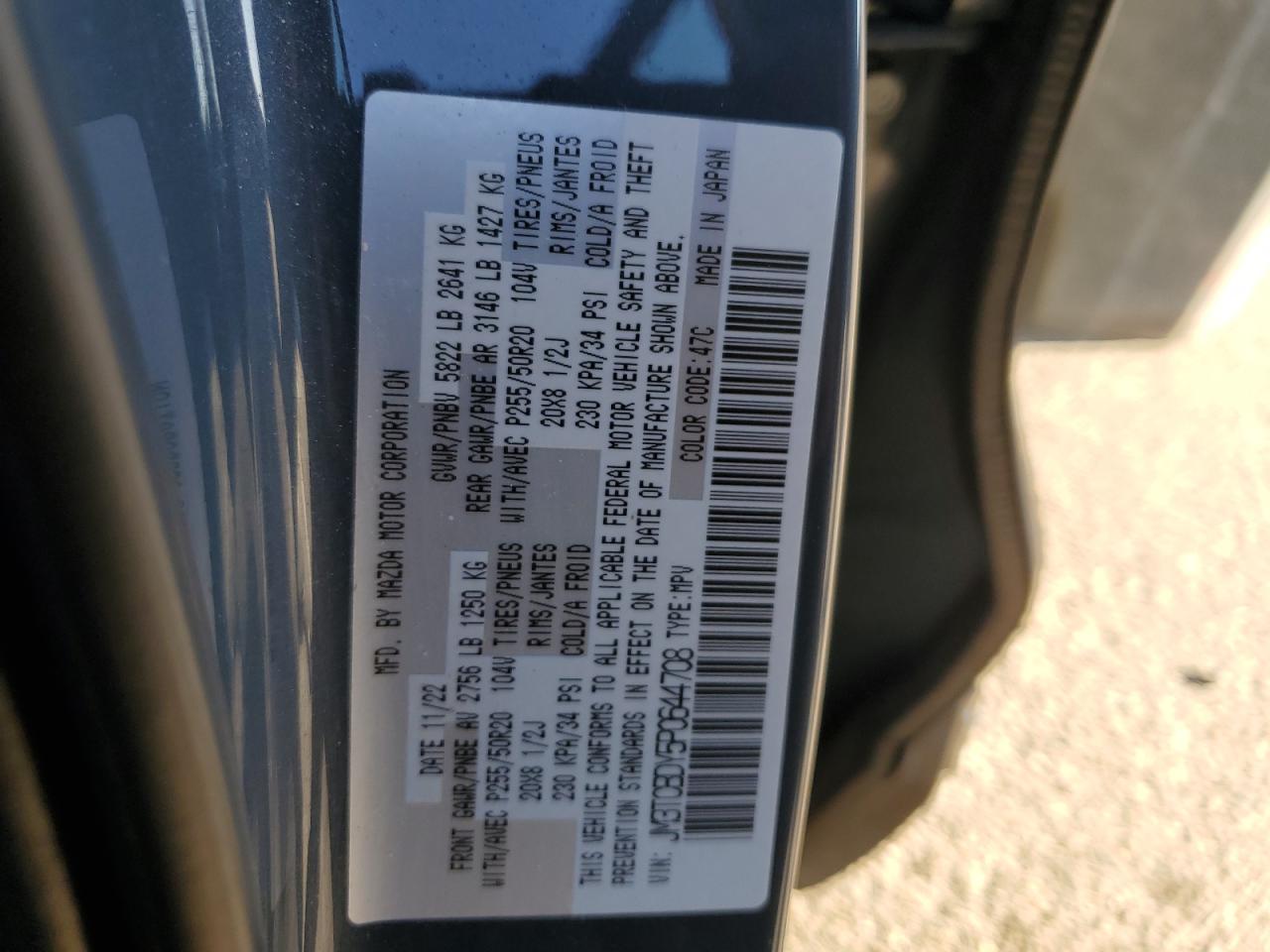 2023 Mazda CX-9 VIN JM3TCBDY5P0644708 Copart auction photo, front end / undercarriage damage thumbnail 15