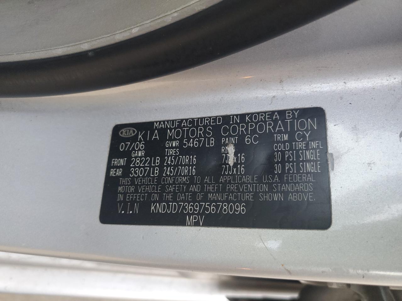 2007 KIA Sorento VIN KNDJD736975678096 Copart auction photo, front end damage thumbnail 13