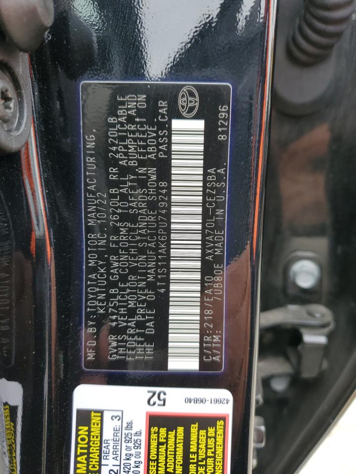 2023 Toyota Camry VIN 4T1S11AK6PU749248 Copart auction photo, front end damage thumbnail 12