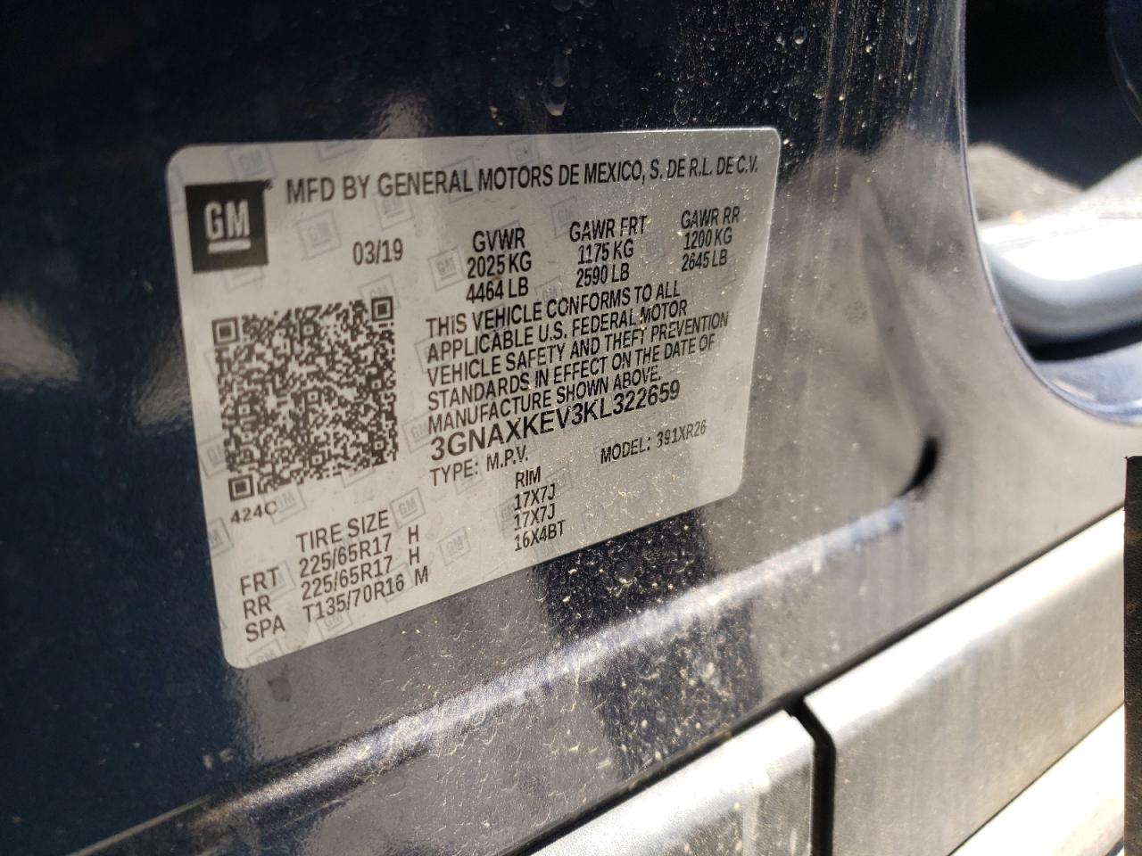 2019 Chevrolet Equinox VIN 3GNAXKEV3KL322659 Copart auction photo, front end damage thumbnail 16
