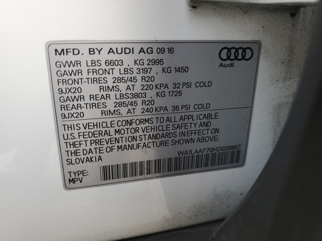 2017 Audi Q7 VIN WA1LAAF70HD028867 Copart auction photo, undercarriage damage thumbnail 15