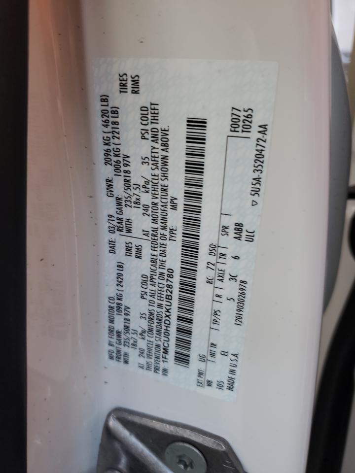 2019 Ford Escape VIN 1FMCU0HDXKUB28780 Copart auction photo, front end damage thumbnail 15