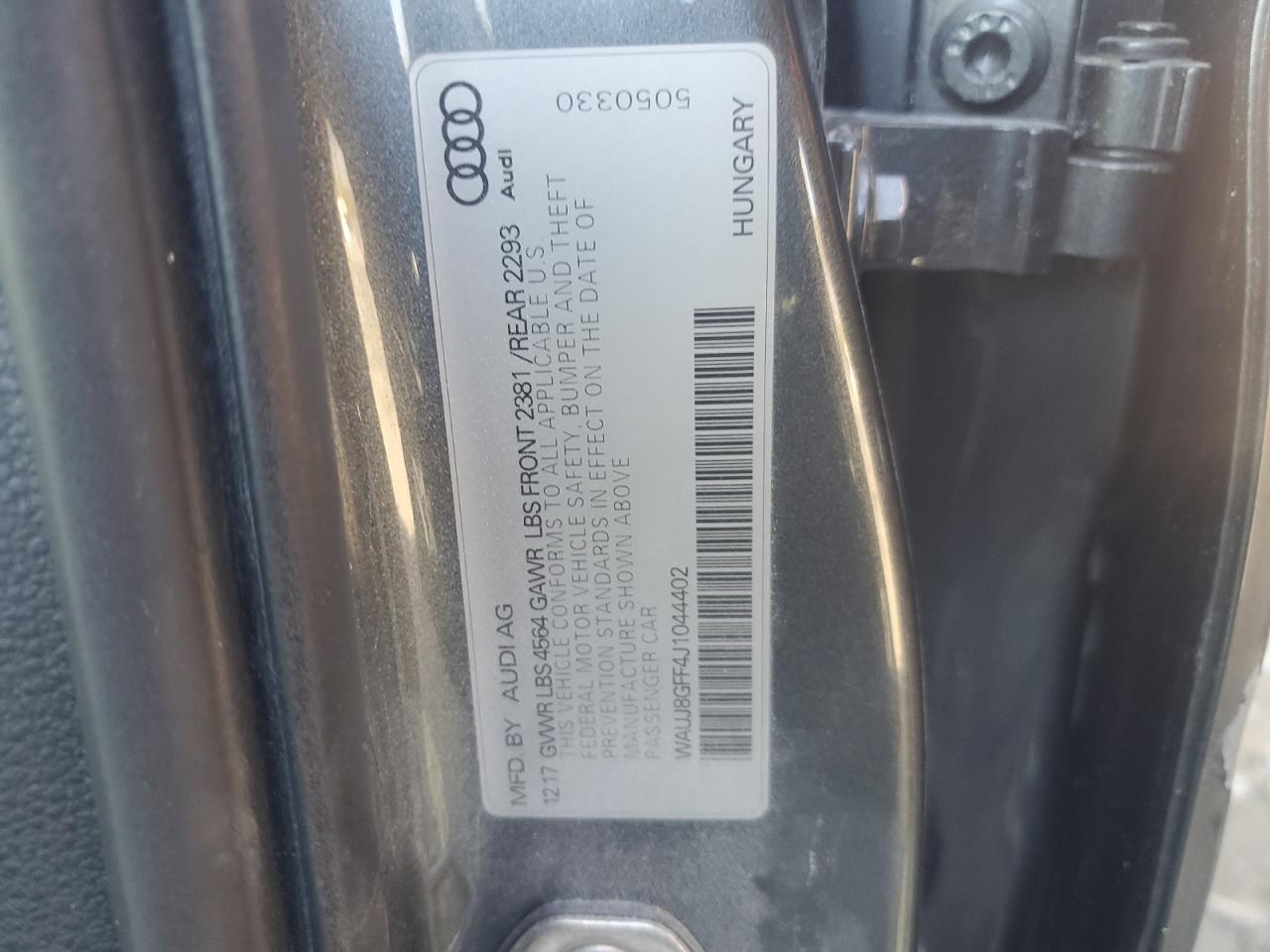 2018 Audi A3 VIN WAUJ8GFF4J1044402 Copart auction photo, all over damage thumbnail 13