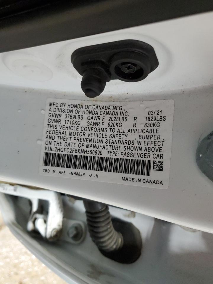 2021 Honda Civic VIN 2HGFC2F6XMH550690 Copart auction photo, front end damage thumbnail 14
