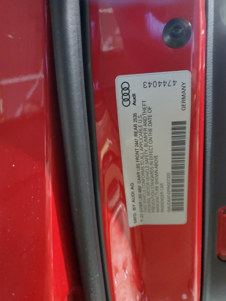 2024 Audi A4 VIN WAUDAAF42RN007320 Copart auction photo, front end / rear end damage thumbnail 12