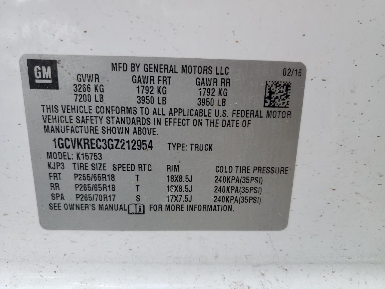 2016 Chevrolet Silverado VIN 1GCVKREC3GZ212954 Copart auction photo, all over / minor dent/scratches damage thumbnail 14