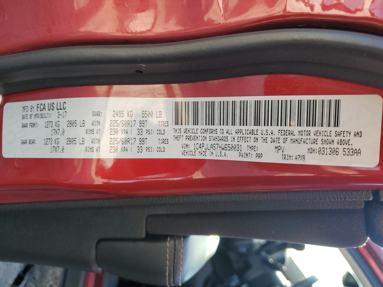 2017 Jeep Grand Cherokee VIN 1C4PJLAS7HW650031 Copart auction photo, rear end / undercarriage damage thumbnail 15