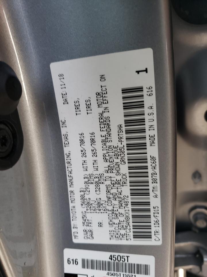 2019 Toyota Tacoma VIN 5TFCZ5AN8KX174872 Copart auction photo, front end / side damage thumbnail 15