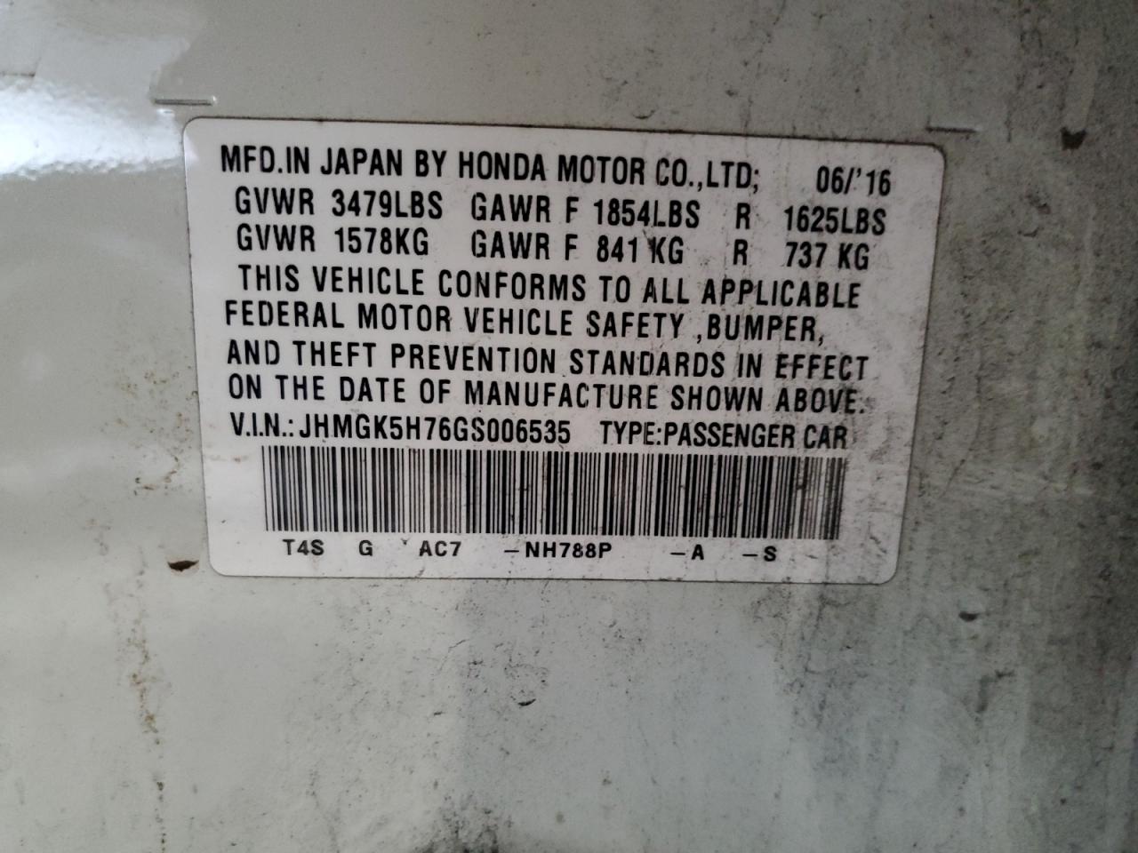 2016 Honda Fit VIN JHMGK5H76GS006535 Copart auction photo, rear end / front end damage thumbnail 12