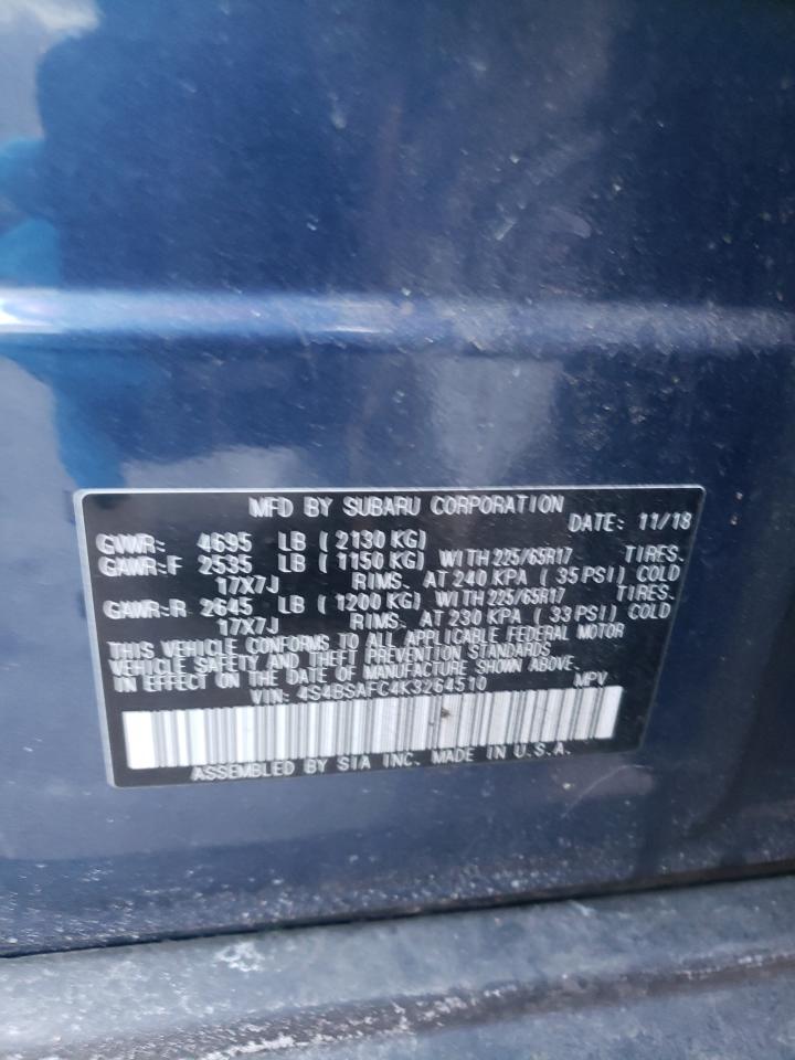 2019 Subaru Outback VIN 4S4BSAFC4K3264510 Copart auction photo, undercarriage / side damage thumbnail 12