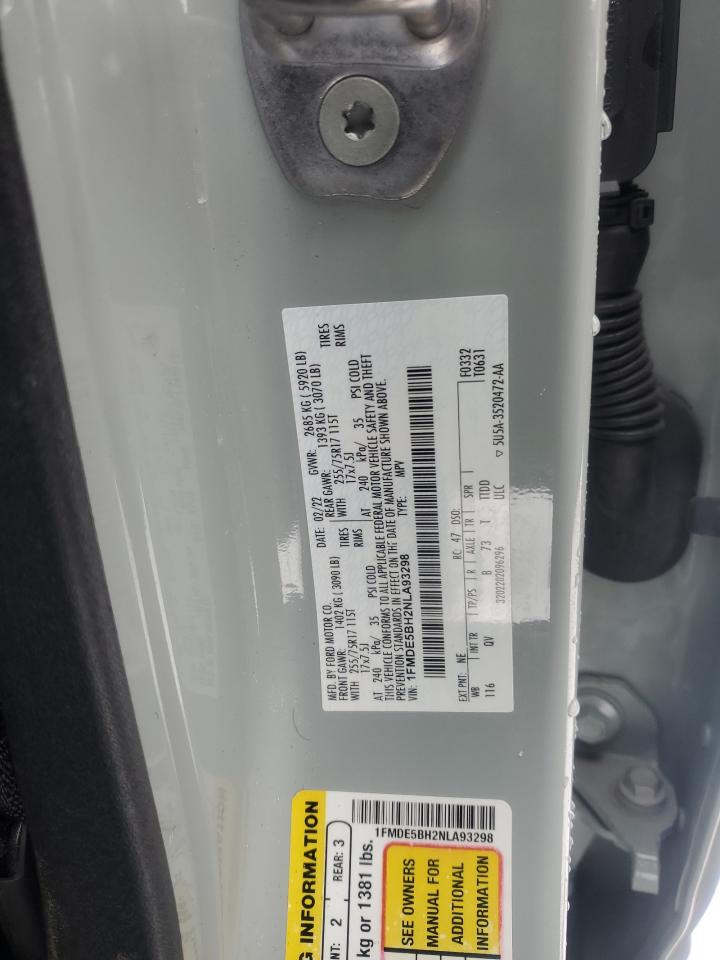 2022 Ford Bronco VIN 1FMDE5BH2NLA93298 Copart auction photo, undercarriage / all over damage thumbnail 14