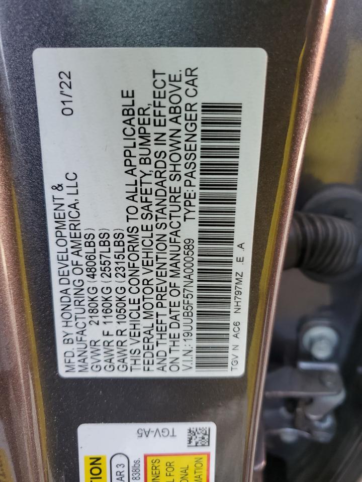 2022 Acura TLX VIN 19UUB5F57NA000589 Copart auction photo, side damage thumbnail 12