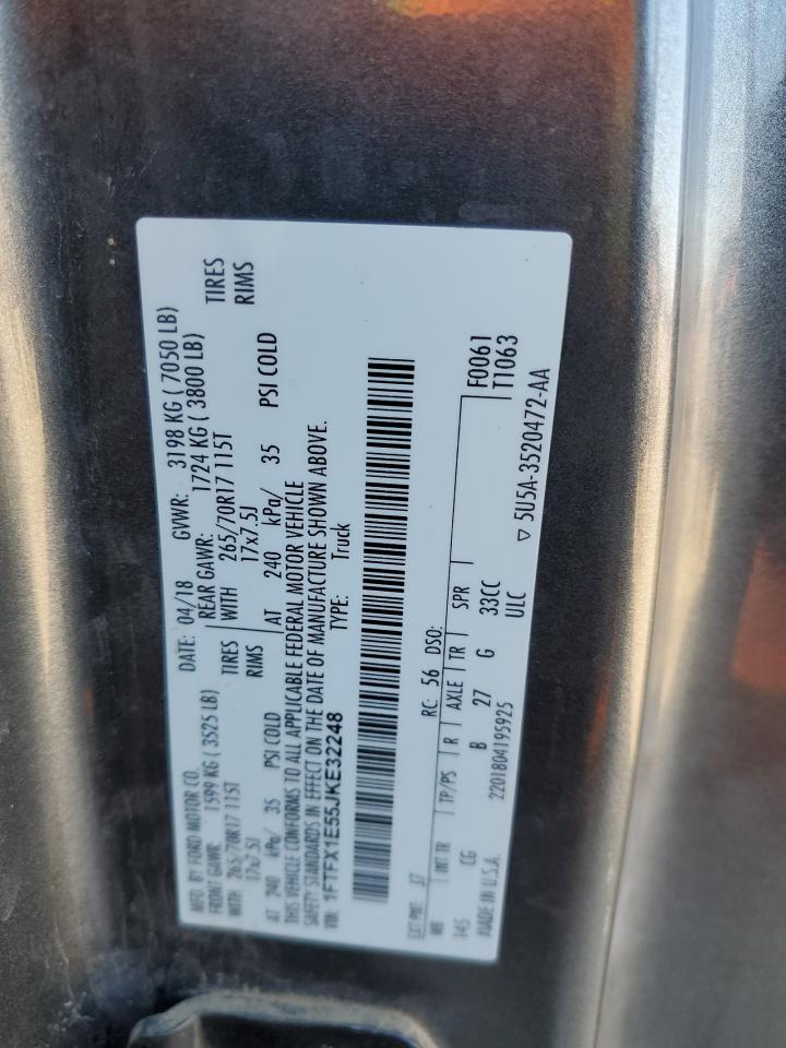 2018 Ford F-150 VIN 1FTFX1E55JKE32248 Copart auction photo, side damage thumbnail 12