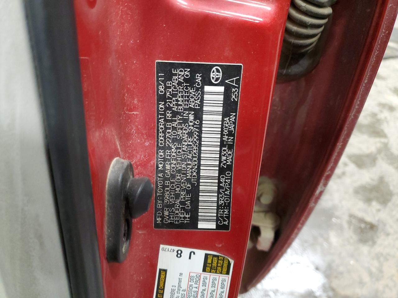 2011 Toyota Prius VIN JTDKN3DU2B5299716 Copart auction photo, front end damage thumbnail 15
