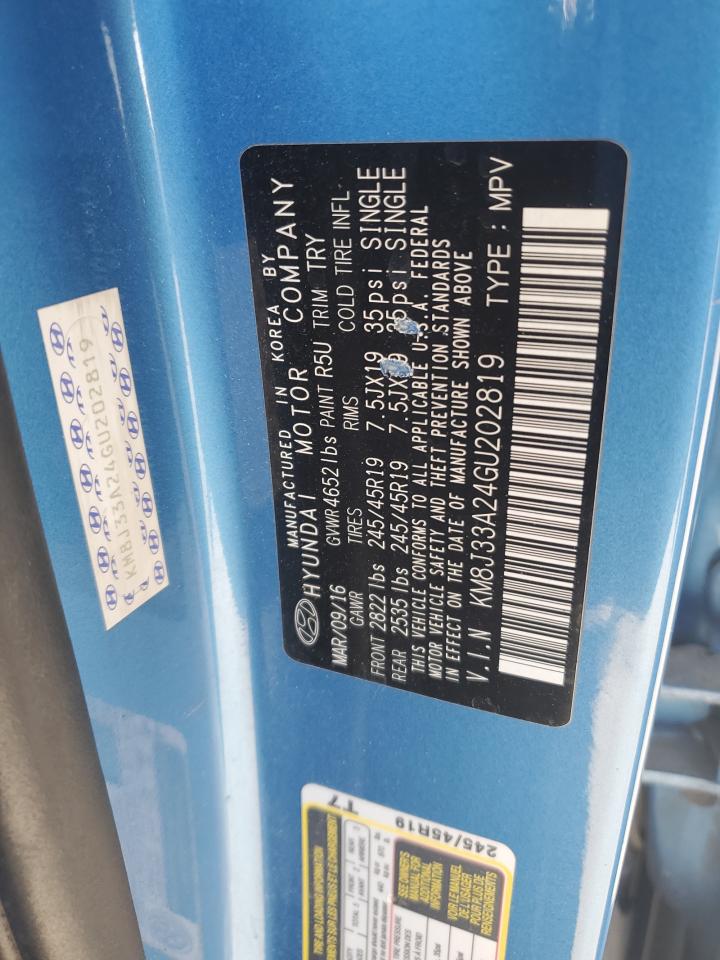 2016 Hyundai Tucson VIN KM8J33A24GU202819 Copart auction photo, normal wear damage thumbnail 12