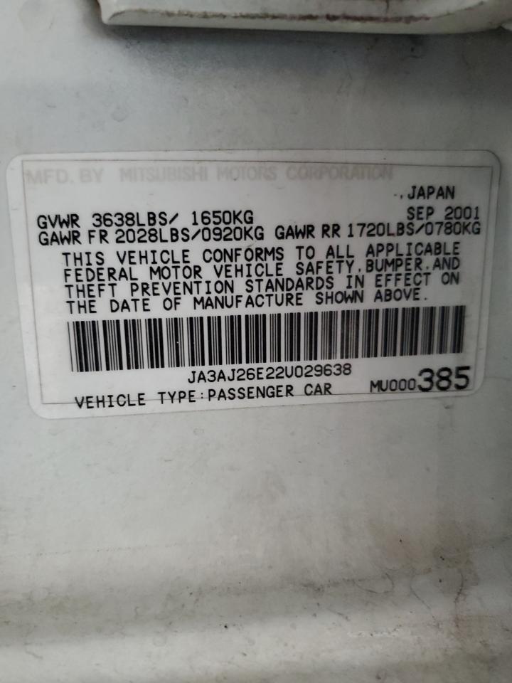 2002 Mitsubishi Lancer VIN JA3AJ26E22U029638 Copart auction photo, side / rear end damage thumbnail 12