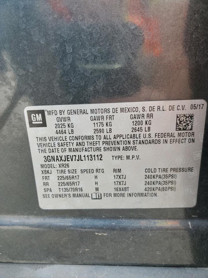 2018 Chevrolet Equinox VIN 3GNAXJEV7JL113112 Copart auction photo, front end damage thumbnail 13
