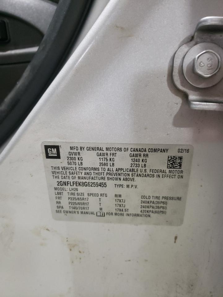 2016 Chevrolet Equinox VIN 2GNFLFEK8G6259455 Copart auction photo, front end damage thumbnail 13