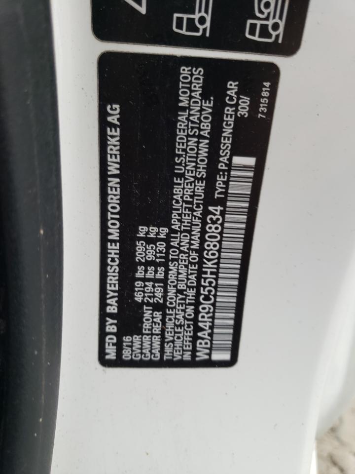 2017 BMW 4er VIN WBA4R9C55HK680834 Copart auction photo, front end / side damage thumbnail 14