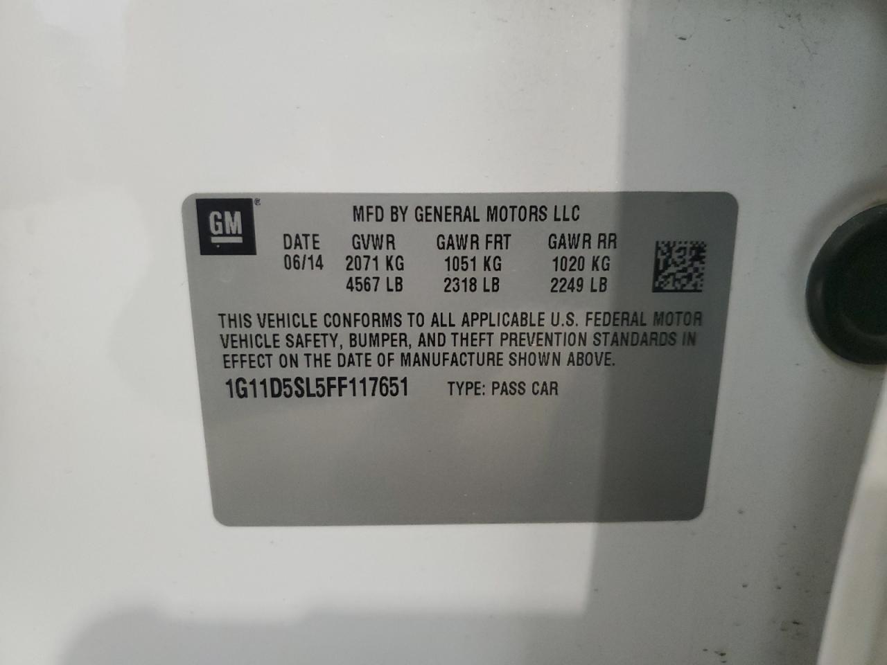 2015 Chevrolet Malibu VIN 1G11D5SL5FF117651 Copart auction photo, front end damage thumbnail 12