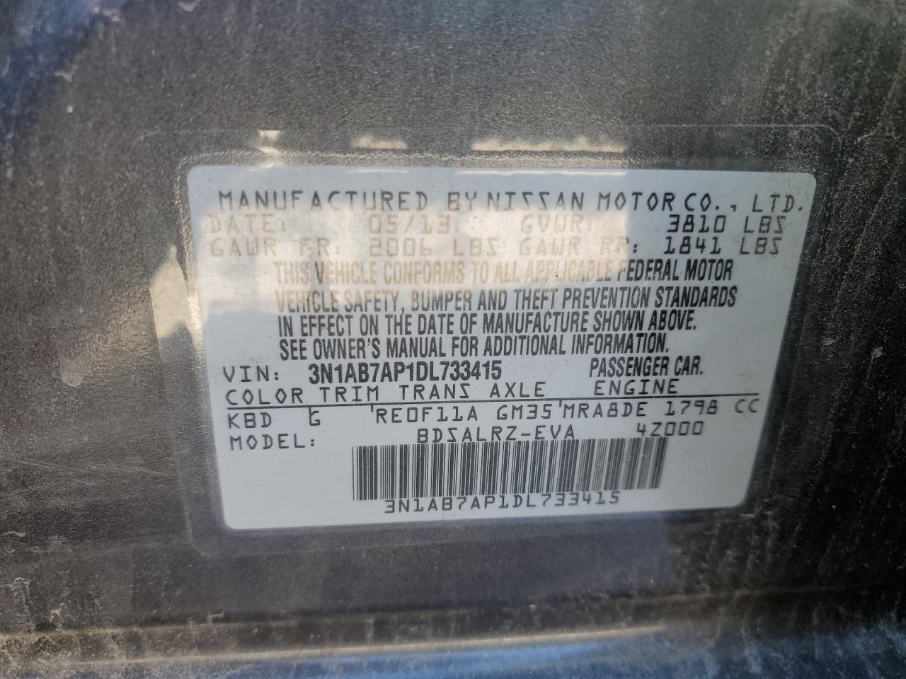 2013 Nissan Sentra VIN 3N1AB7AP1DL733415 Copart auction photo, minor dent/scratches damage thumbnail 12