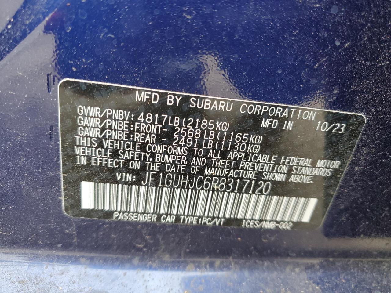 2024 Subaru Impreza VIN JF1GUHJC6R8317120 Copart auction photo, all over damage thumbnail 12