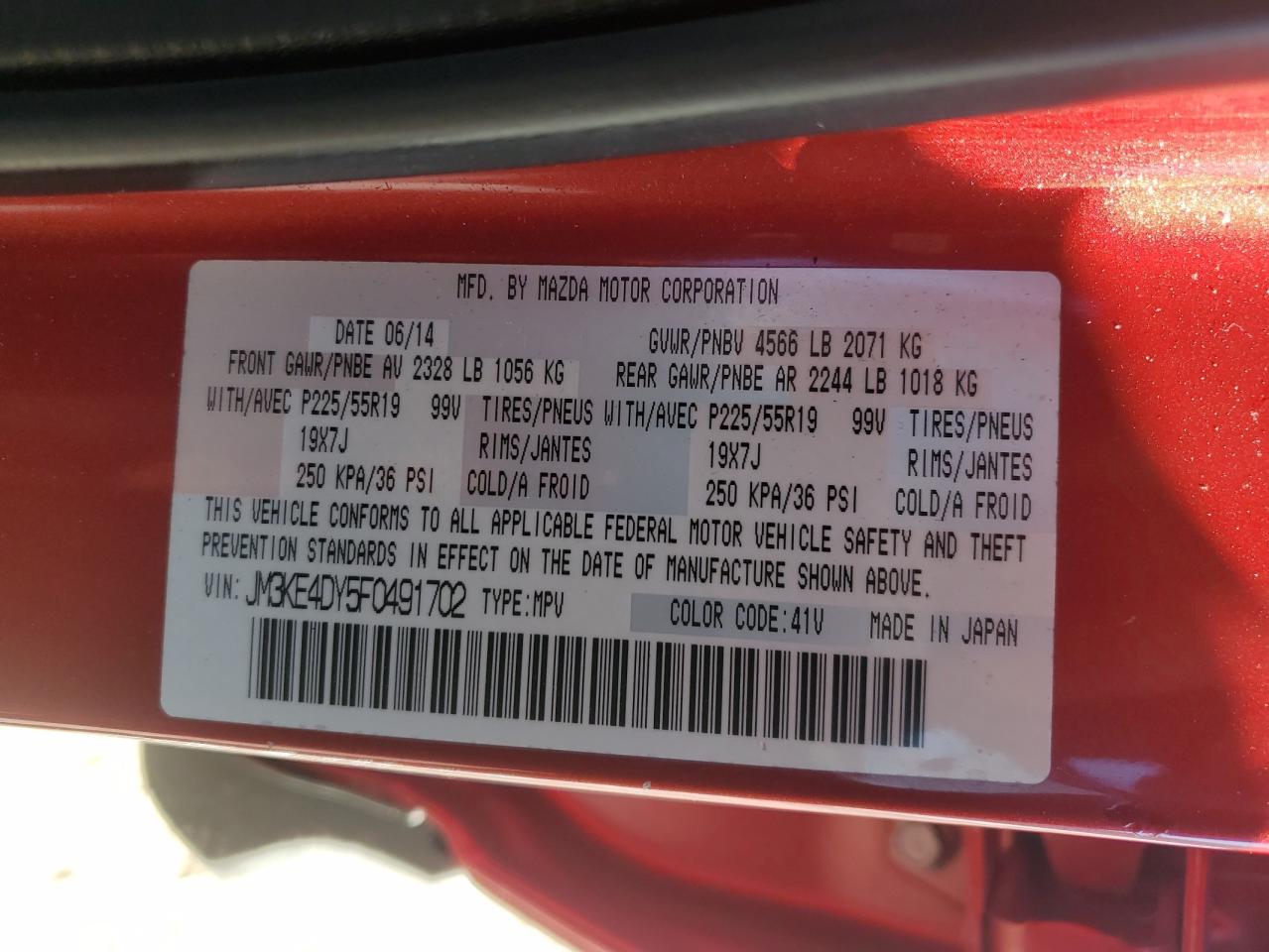 2015 Mazda CX-5 VIN JM3KE4DY5F0491702 Copart auction photo, front end / undercarriage damage thumbnail 14