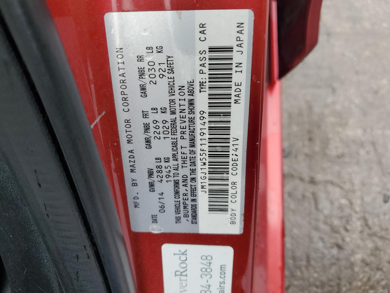2015 Mazda 6 VIN JM1GJ1W55F1191499 Copart auction photo, front end damage thumbnail 12