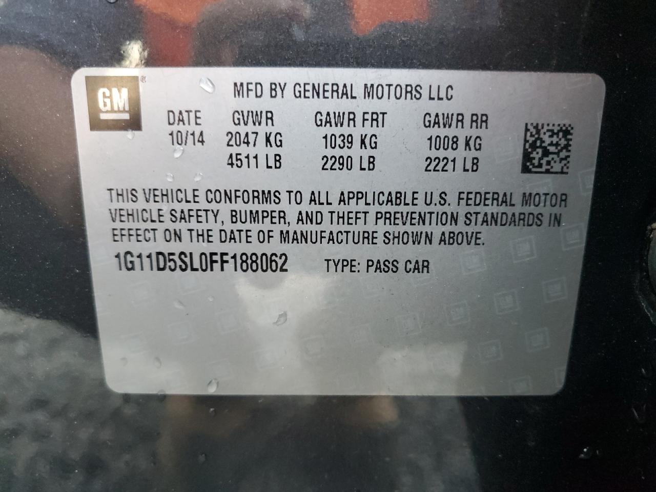 2015 Chevrolet Malibu VIN 1G11D5SL0FF188062 Copart auction photo, front end damage thumbnail 13