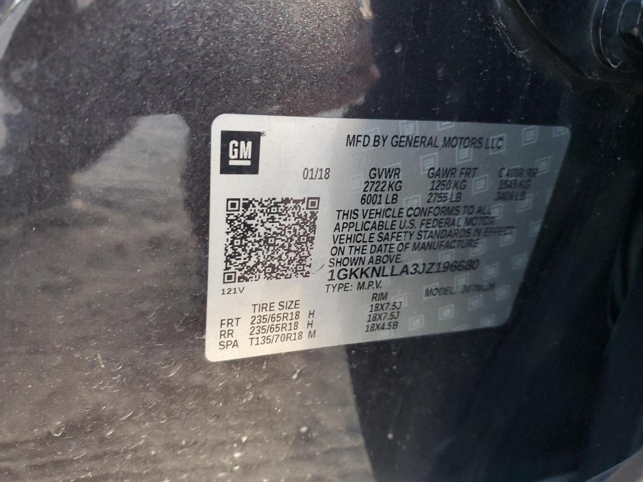 2018 GMC Acadia VIN 1GKKNLLA3JZ196680 Copart auction photo, front end damage thumbnail 14