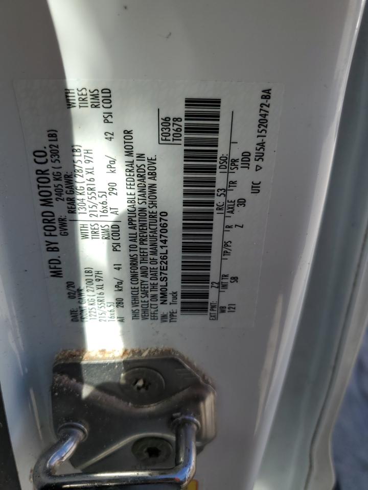 2020 Ford Transit VIN NM0LS7E26L1470670 Copart auction photo, all over / top/roof damage thumbnail 13