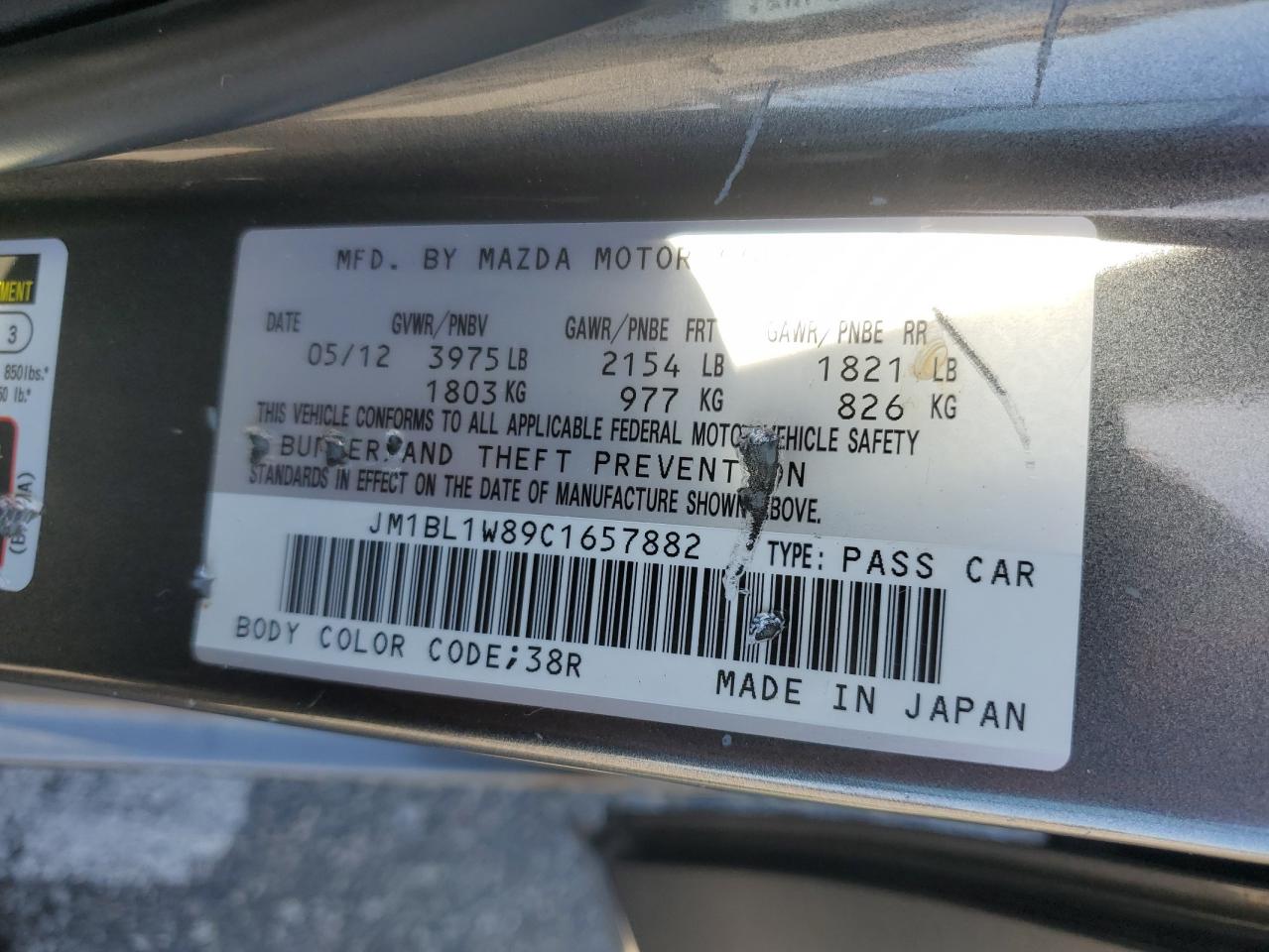 2012 Mazda 3 VIN JM1BL1W89C1657882 Copart auction photo, side damage thumbnail 14