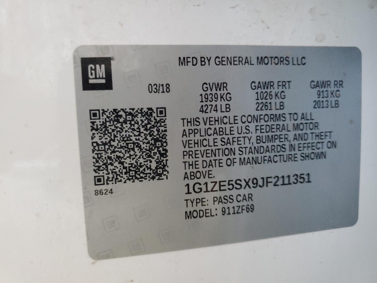 2018 Chevrolet Malibu VIN 1G1ZE5SX9JF211351 Copart auction photo, front end / minor dent/scratches damage thumbnail 14