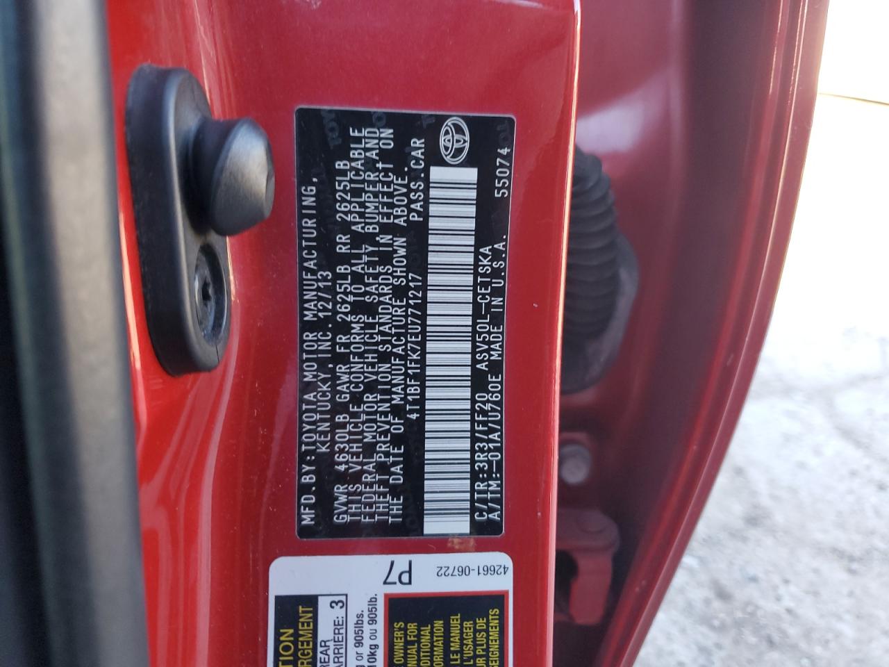 2014 Toyota Camry VIN 4T1BF1FK7EU771217 Copart auction photo, front end / minor dent/scratches damage thumbnail 14