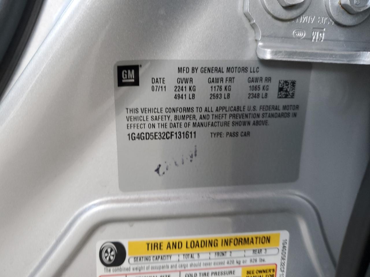 2012 Buick LaCrosse VIN 1G4GD5E32CF131611 Copart auction photo, front end damage thumbnail 12