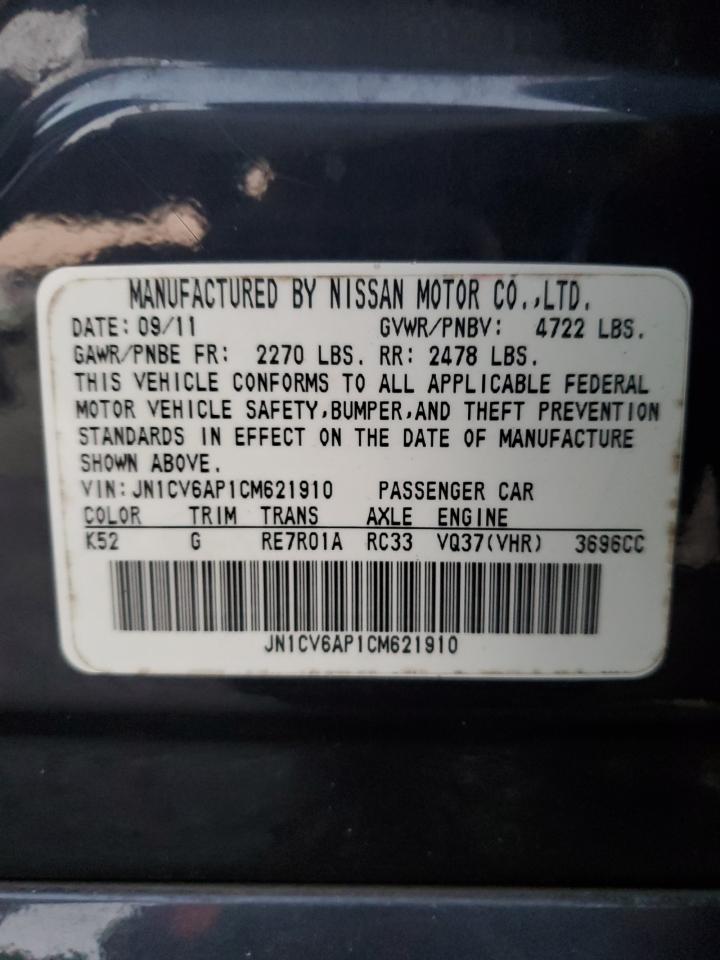 2012 Infiniti G VIN JN1CV6AP1CM621910 Copart auction photo, front end damage thumbnail 14