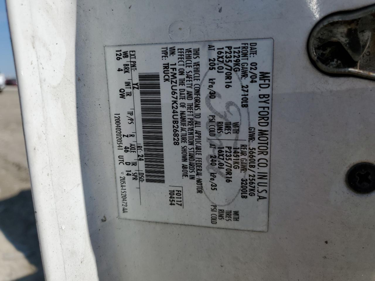 2004 Ford Explorer VIN 1FMZU67K24UB26828 Copart auction photo, front end damage thumbnail 12