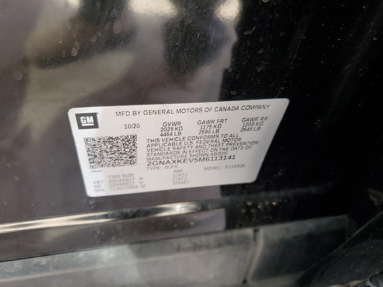 2021 Chevrolet Equinox VIN 2GNAXKEV5M6113141 Copart auction photo, front end / side damage thumbnail 12