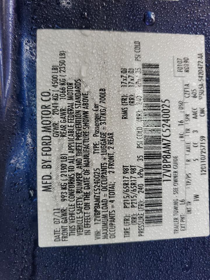 2012 Ford Mustang VIN 1ZVBP8AM7C5240025 Copart auction photo, front end damage thumbnail 12