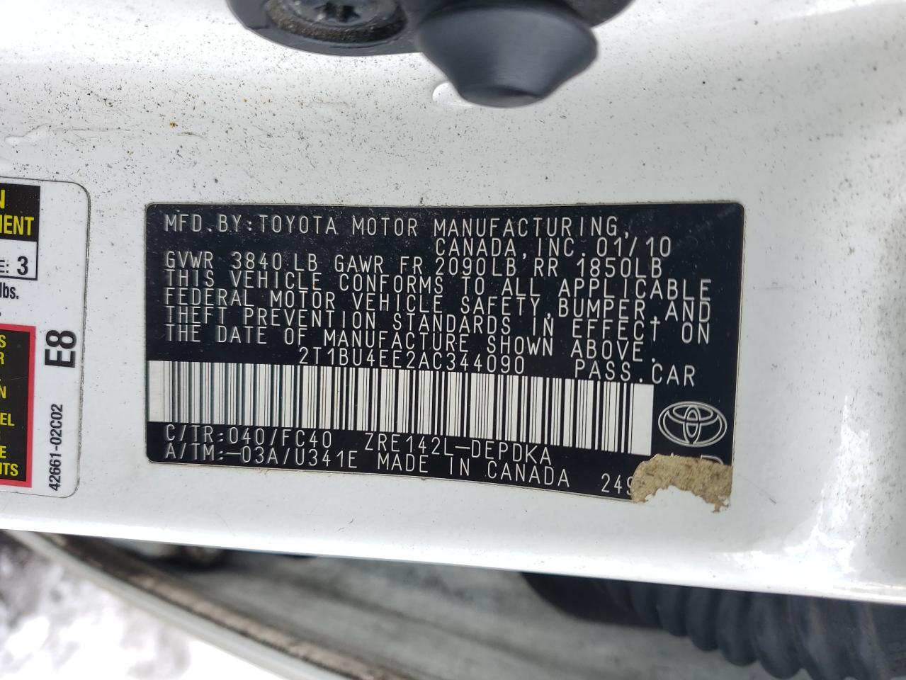 2010 Toyota Corolla VIN 2T1BU4EE2AC344090 Copart auction photo, front end / side damage thumbnail 12