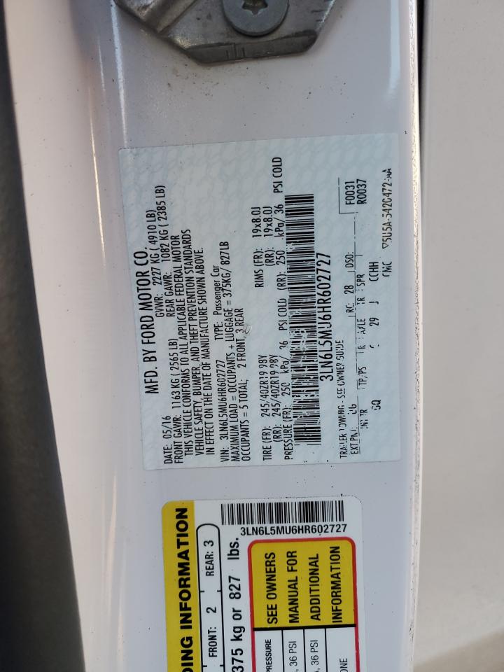 2017 Lincoln MKZ VIN 3LN6L5MU6HR602727 Copart auction photo, front end damage thumbnail 14
