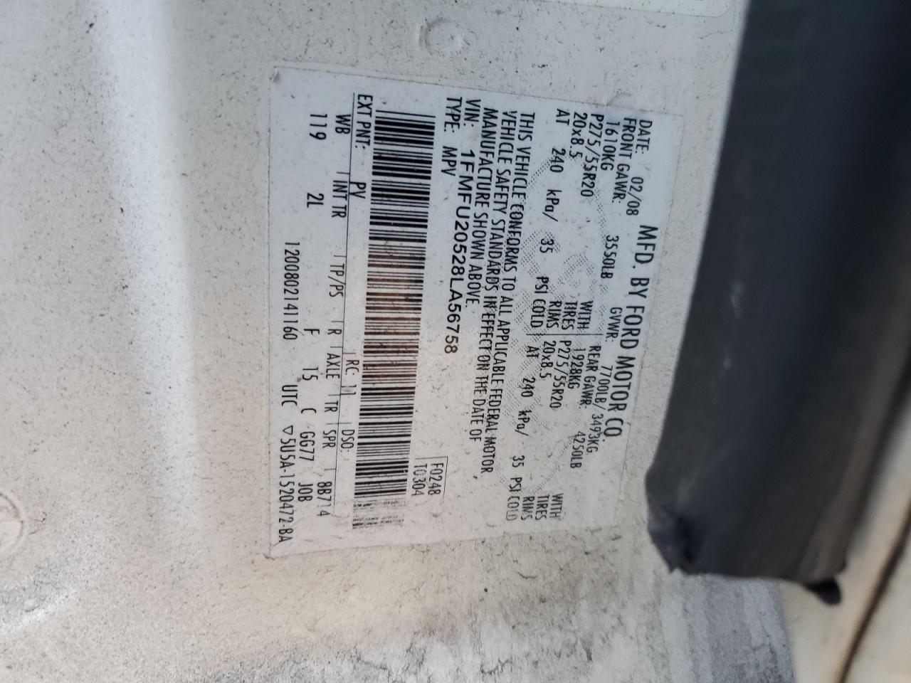 2008 Ford Expedition VIN 1FMFU20528LA56758 Copart auction photo, normal wear damage thumbnail 13