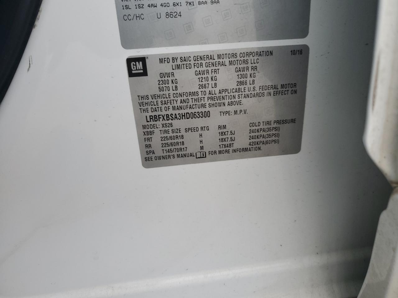2017 Buick Envision VIN LRBFXBSA3HD063300 Copart auction photo, front end damage thumbnail 12